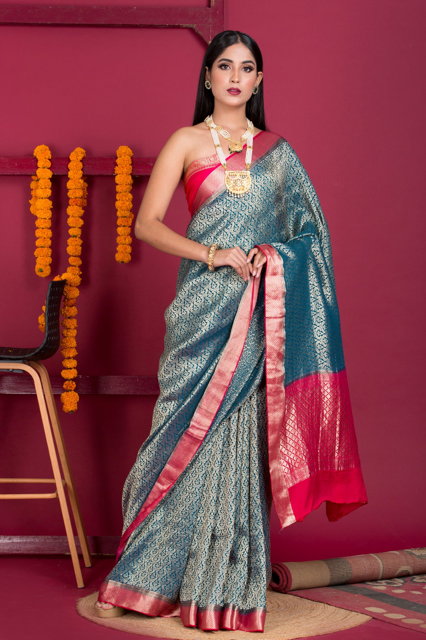 GH Chiffon Banarasi Saree With Red Border