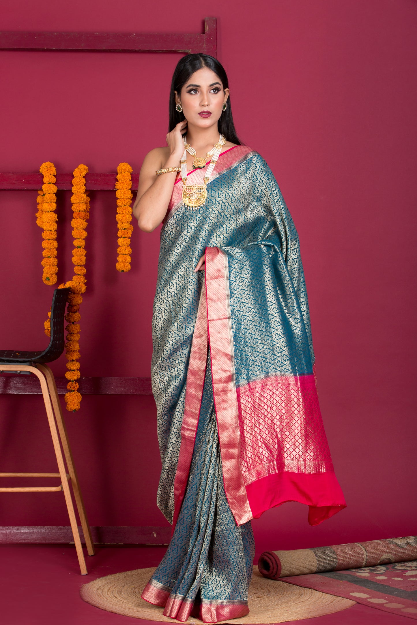 GH Chiffon Banarasi Saree With Red Border