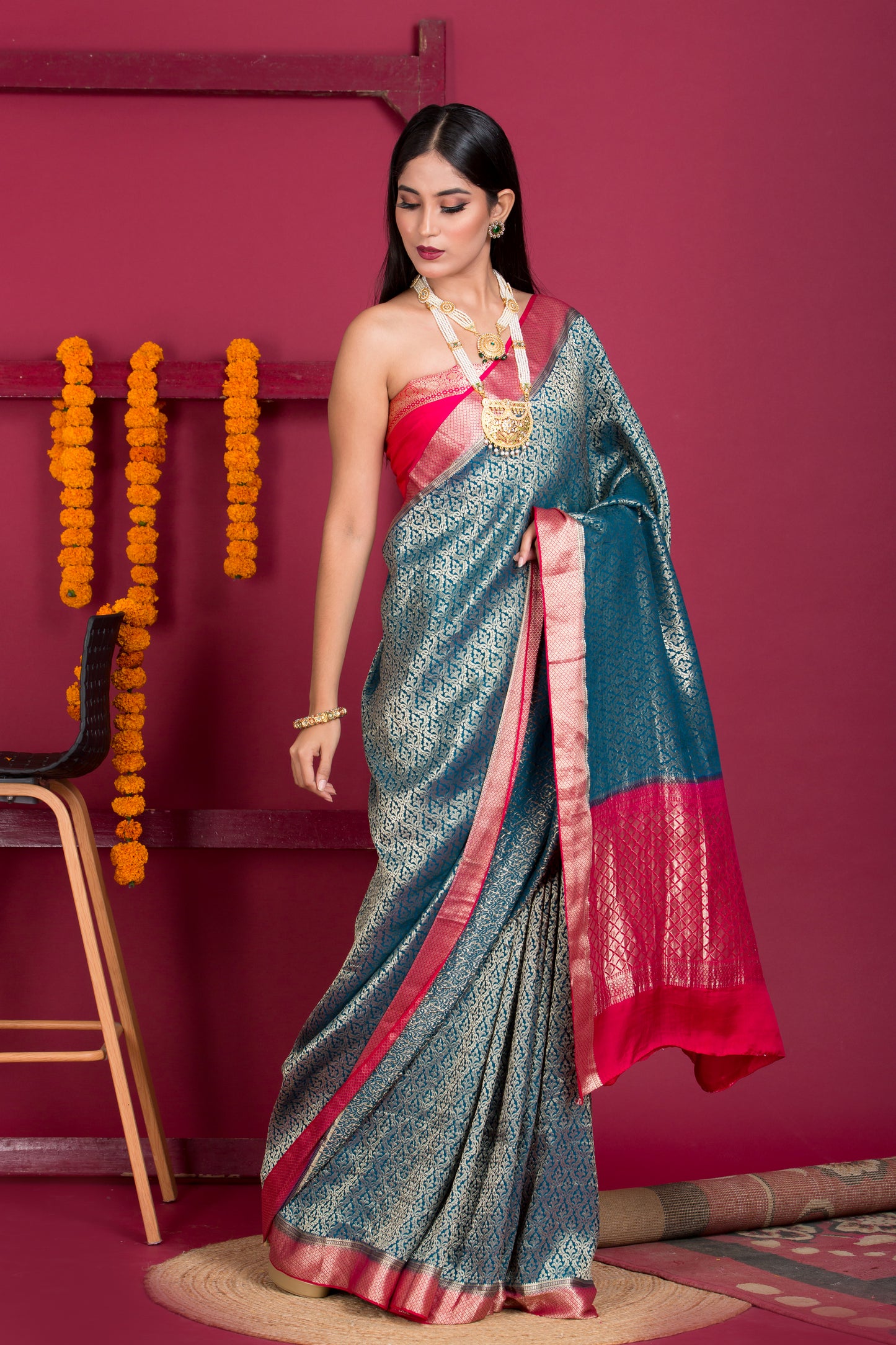 GH Chiffon Banarasi Saree With Red Border