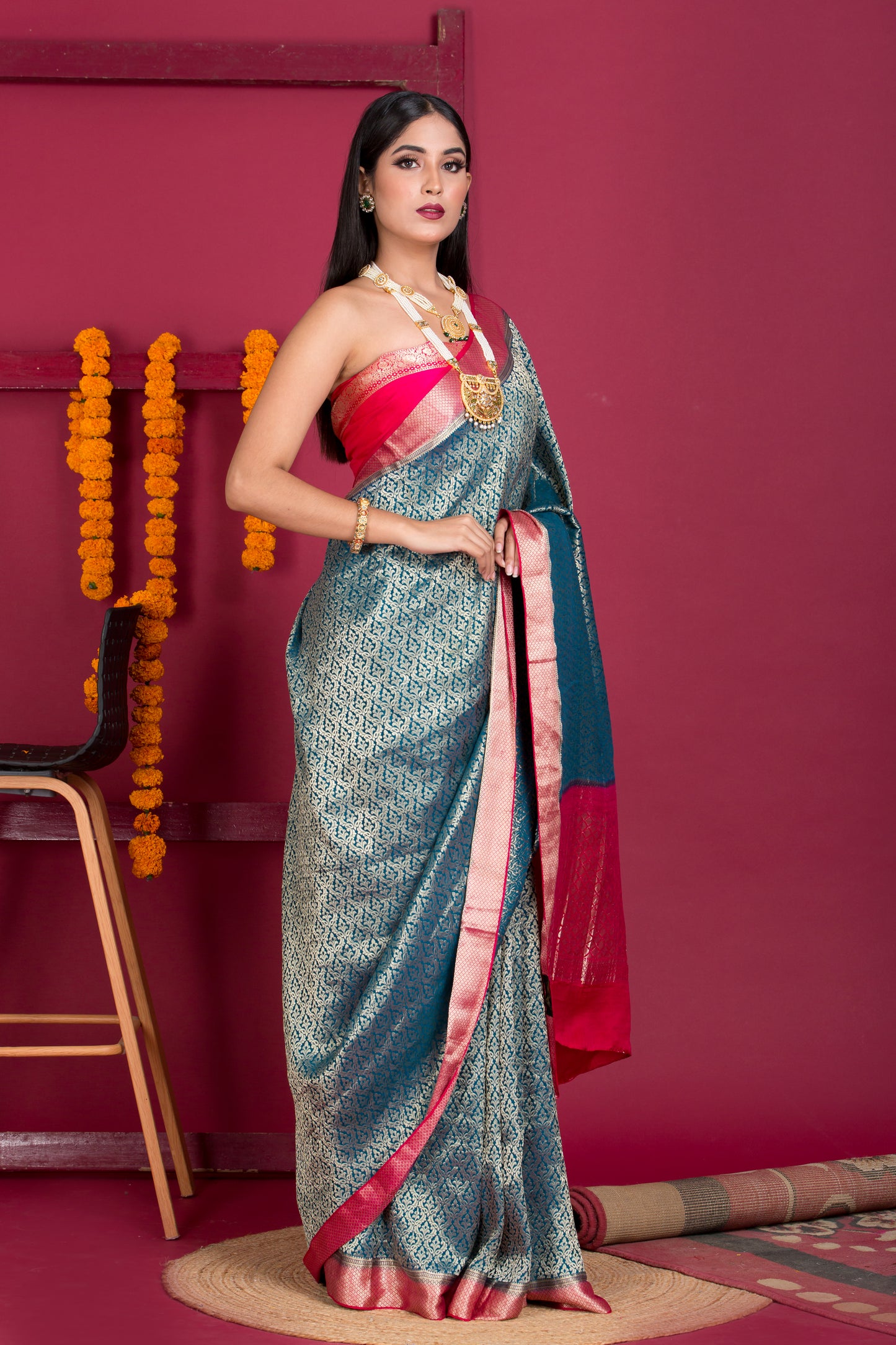 GH Chiffon Banarasi Saree With Red Border