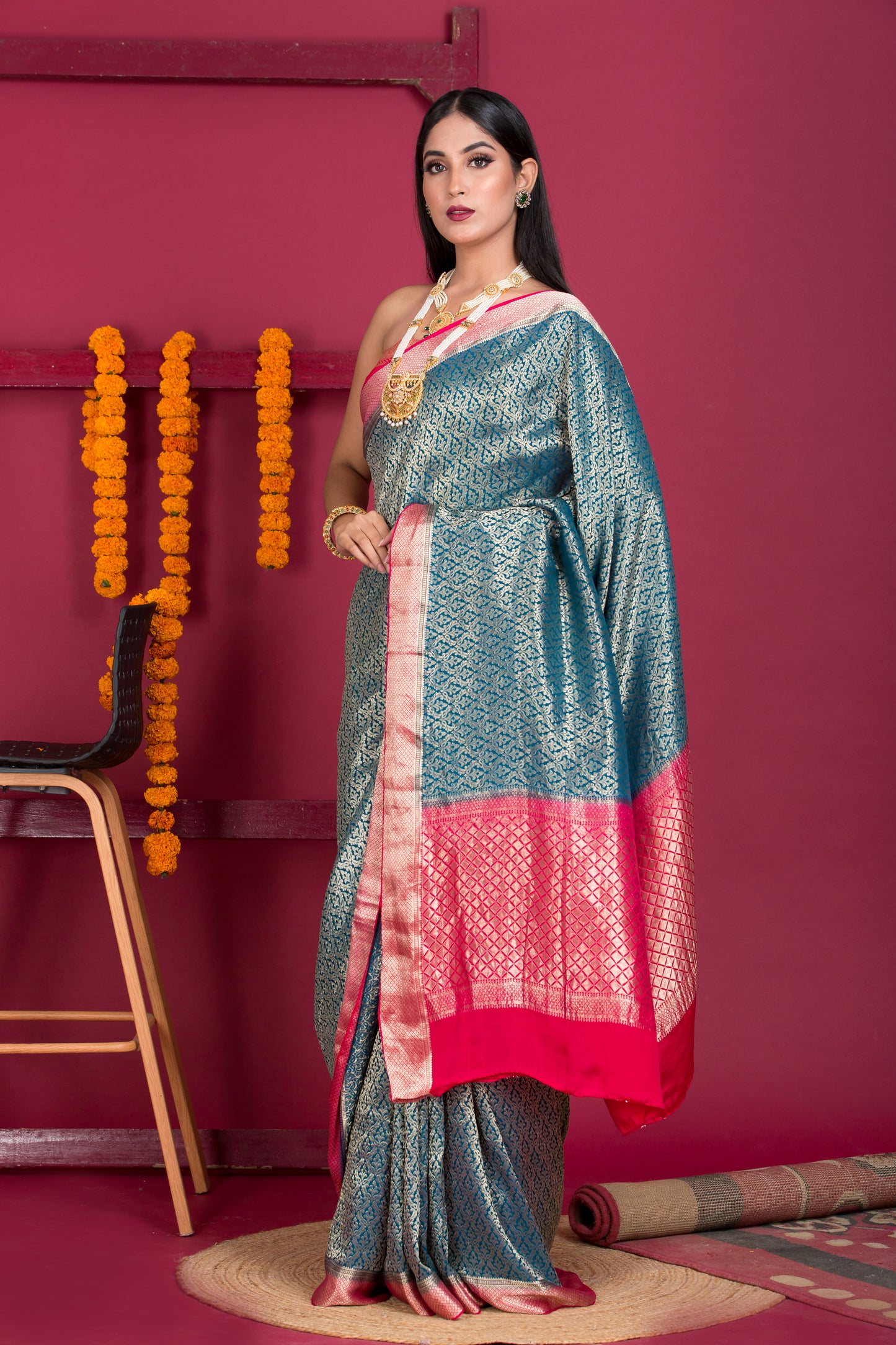 GH Chiffon Banarasi Saree With Red Border