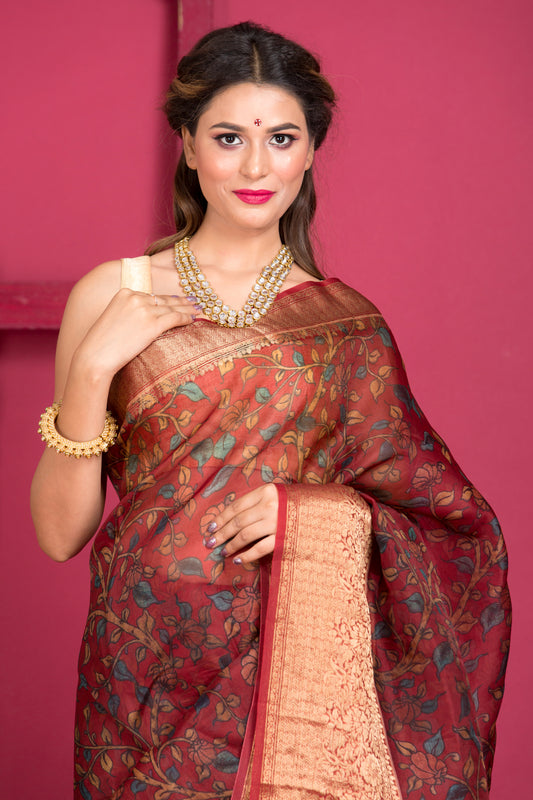 GH Banarasi Kalamkari print saree