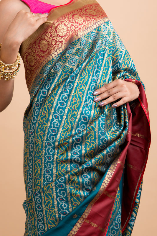 Green Banarasi saree with Red Border