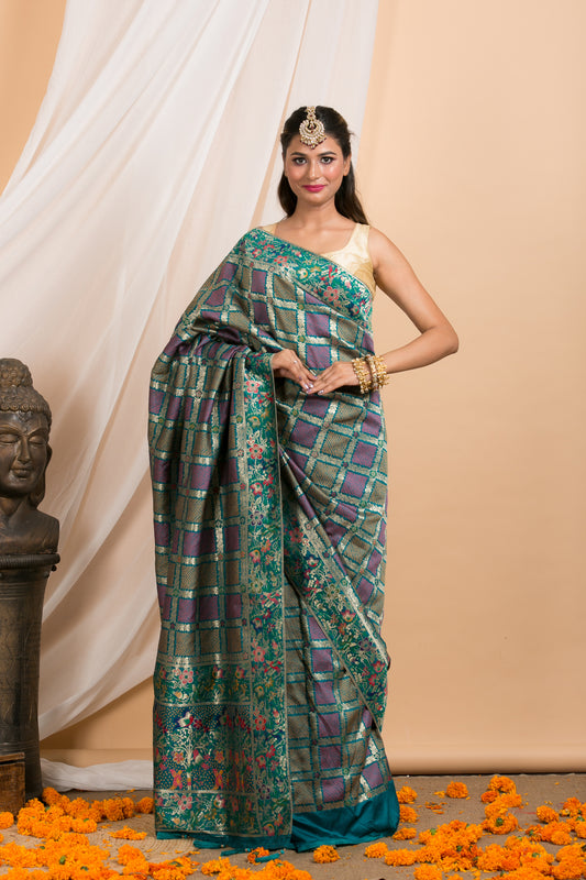 Blue Gharchola  Saree with Floral border