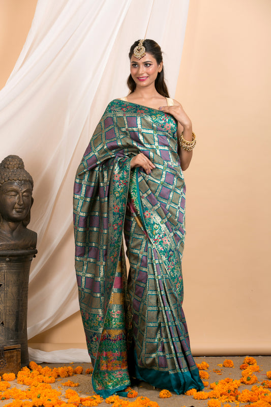 Blue Gharchola  Saree with Floral border