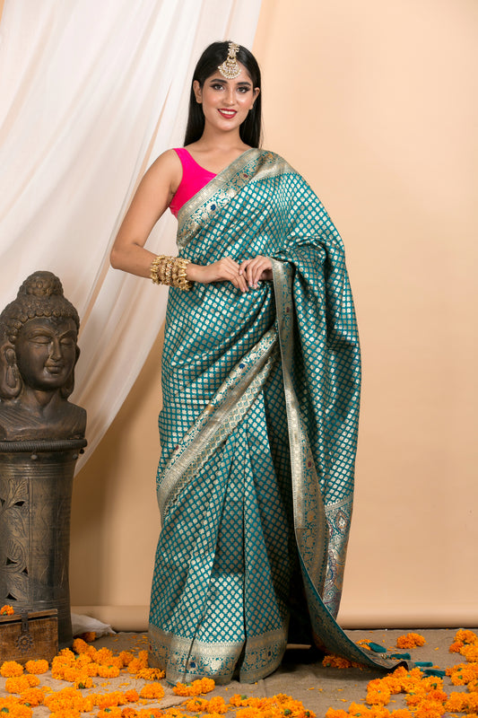 Blue Floral Banarasi  Saree