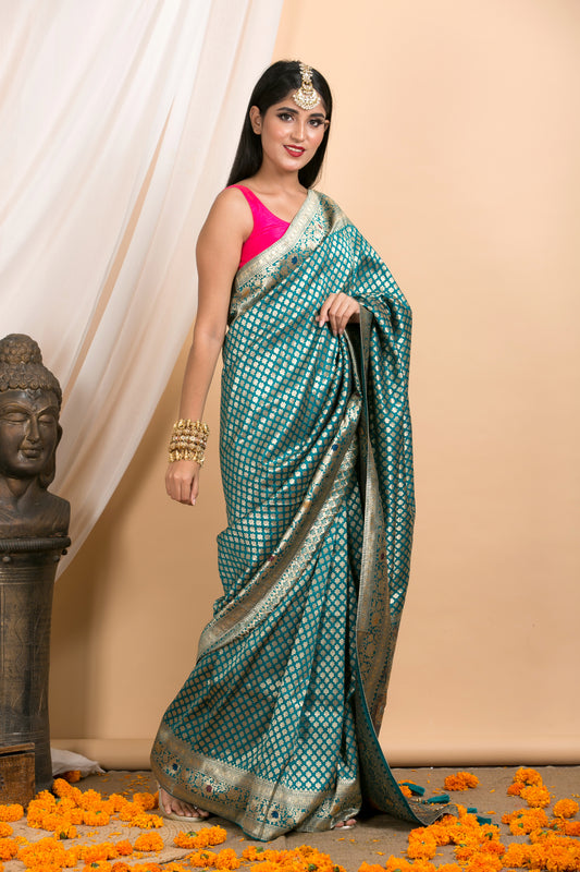 Blue Floral Banarasi  Saree