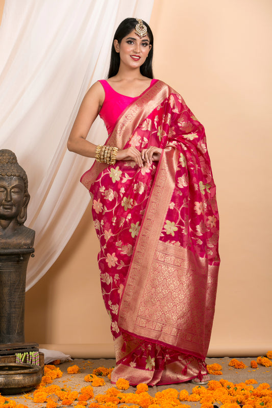 Pink Chiffon Georgette Banarasi Saree