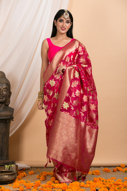 Pink Chiffon Georgette Banarasi Saree