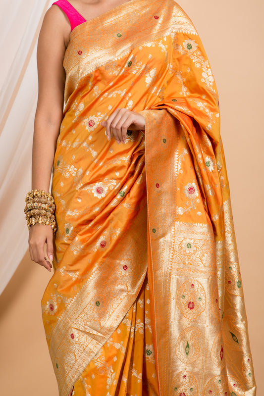 Mustard Floral Banarasi  Saree