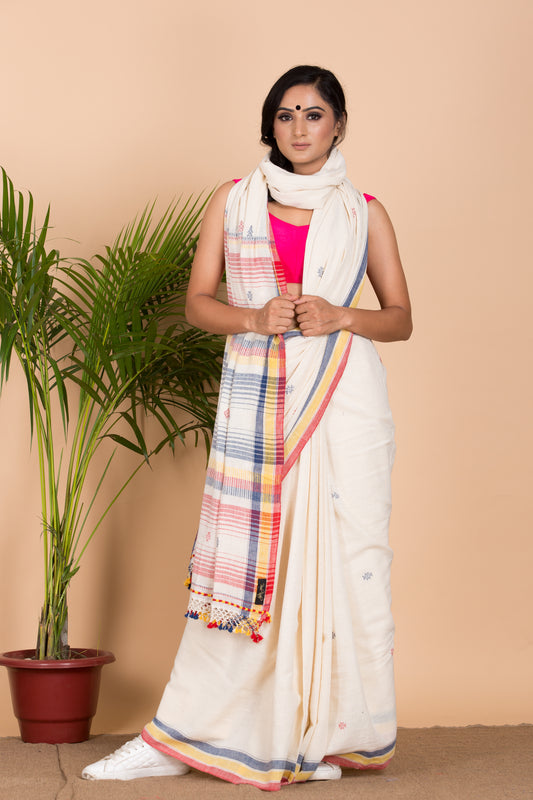 Off White With Red Border Kala Cotton Saree