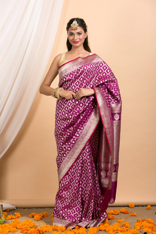 Magenta Banarasi silk Saree