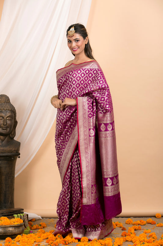 Magenta Banarasi silk Saree