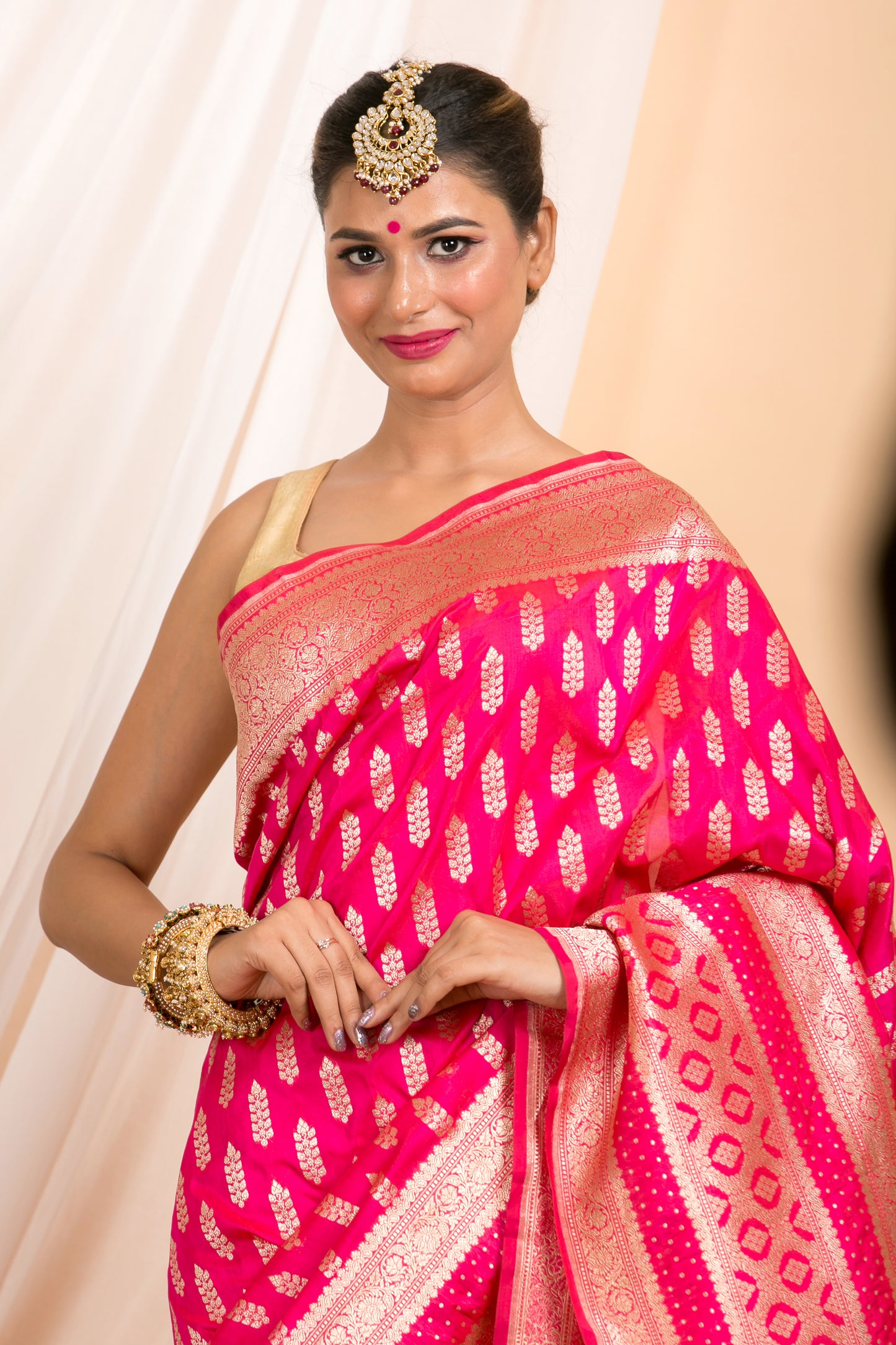 Dark pink Banarasi silk Saree