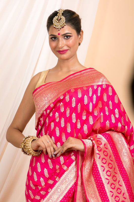 Dark pink Banarasi silk Saree