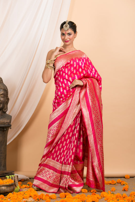 Dark pink Banarasi silk Saree