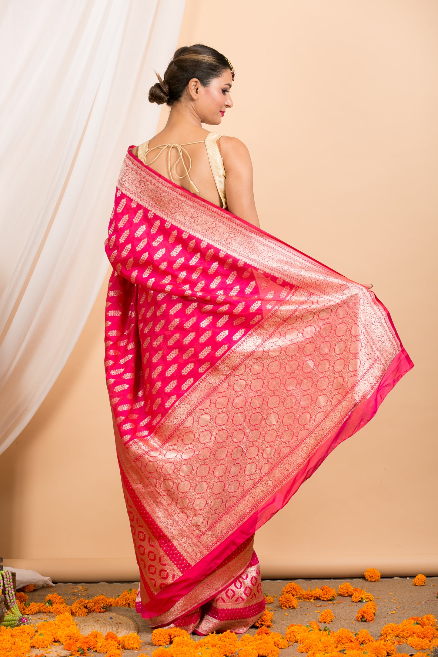 Dark pink Banarasi silk Saree