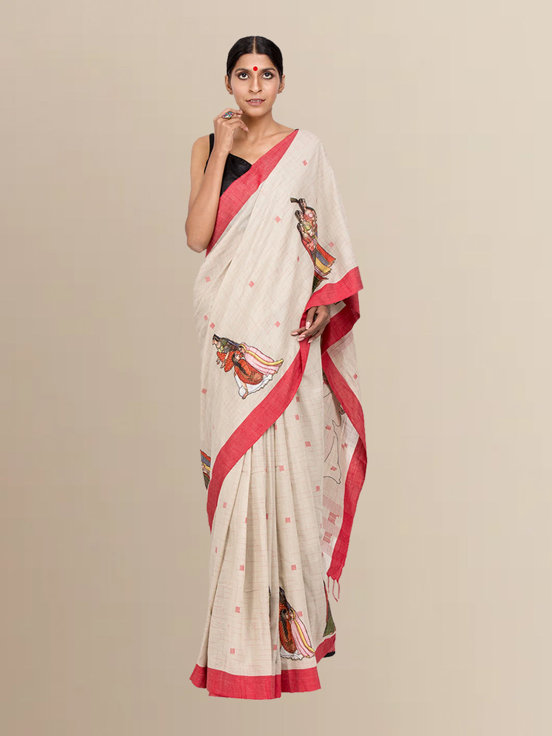 Cotton Hand Embroidered Saree