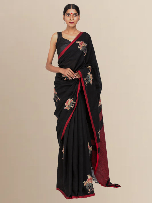 Black Patch Work Embroidered Saree