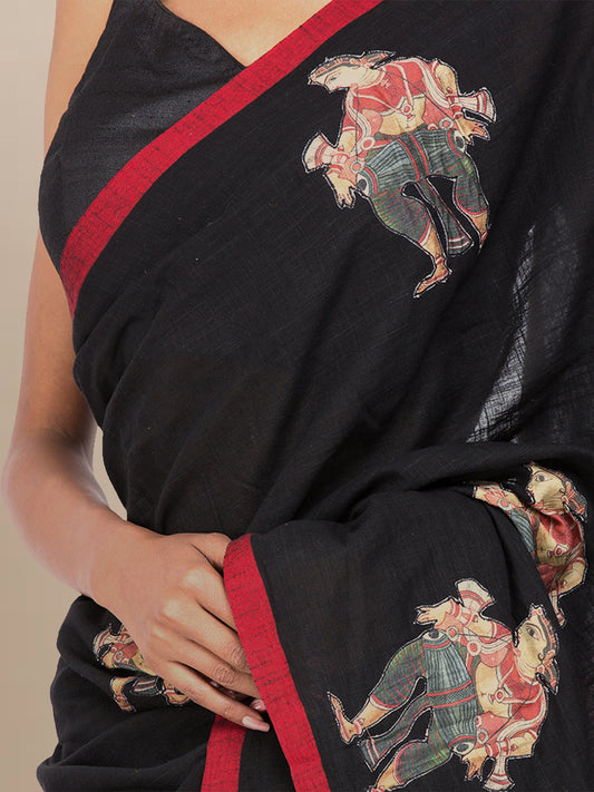 Black Patch Work Embroidered Saree