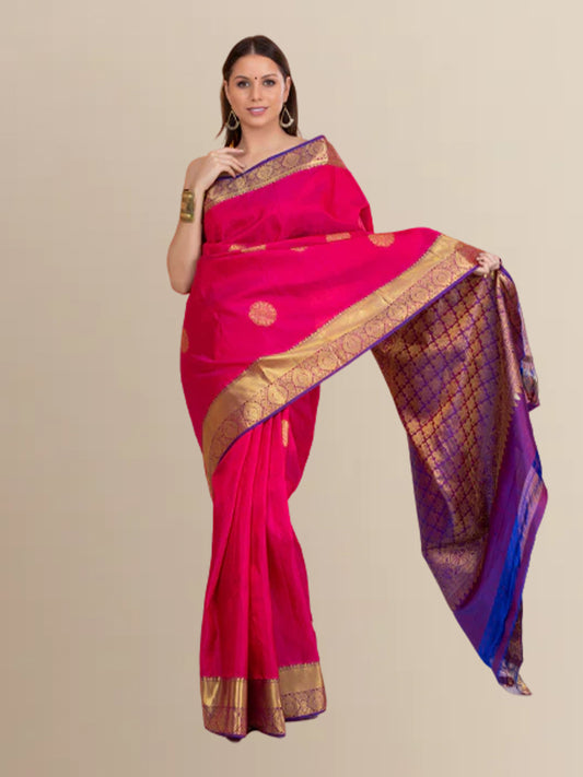 Pink With blue Kanjivaram Saree