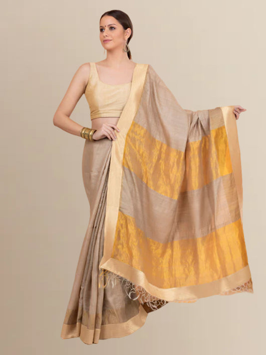 Beige Kosa Silk Saree