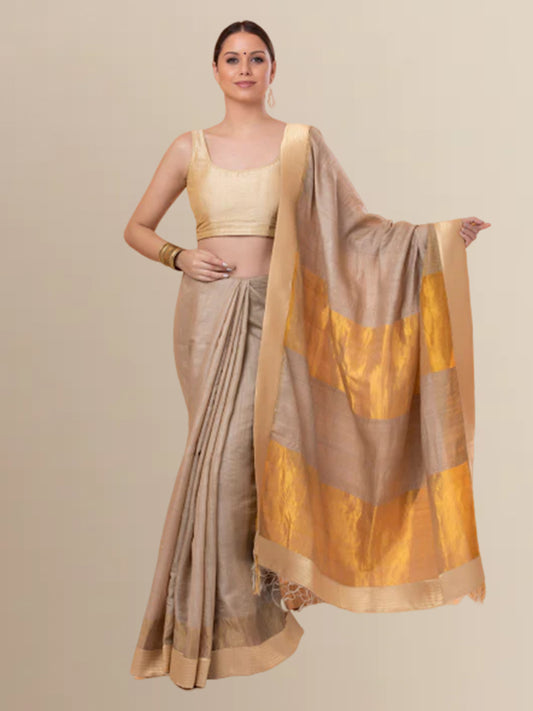 Beige Kosa Silk Saree