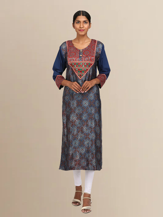 Modal Silk Ajrakh Print Kurta