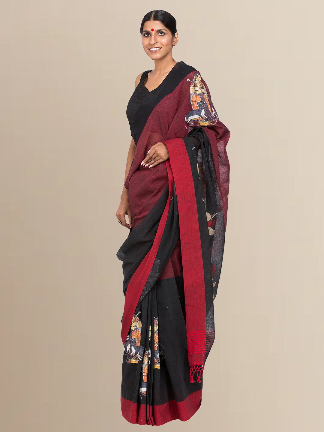 Black Patch Work Cotton embroidered Saree