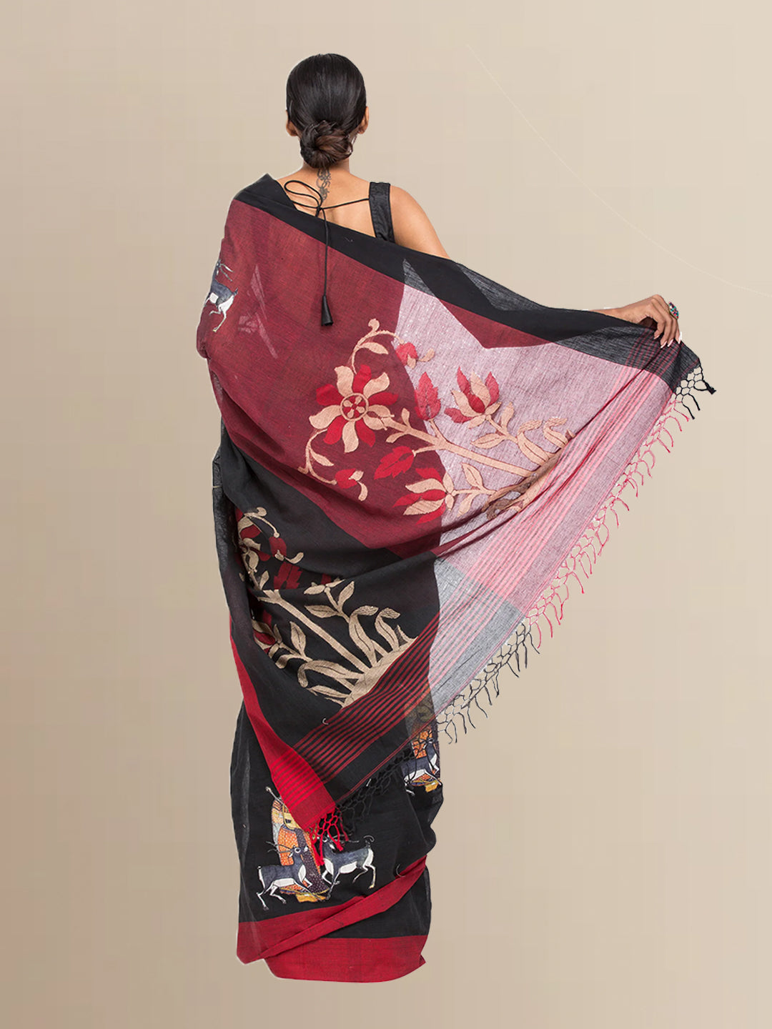 Black Patch Work Cotton embroidered Saree