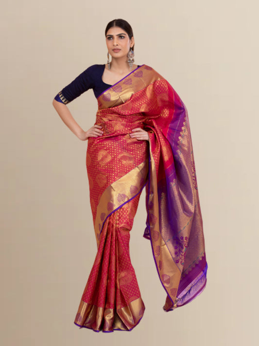 Pink Kanjivaram Saree With Purple Border