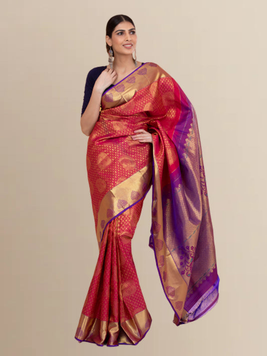 Pink Kanjivaram Saree With Purple Border