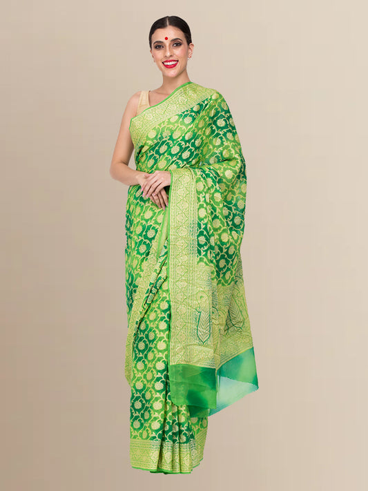 Green Chiffon Crepe Banarasi saree