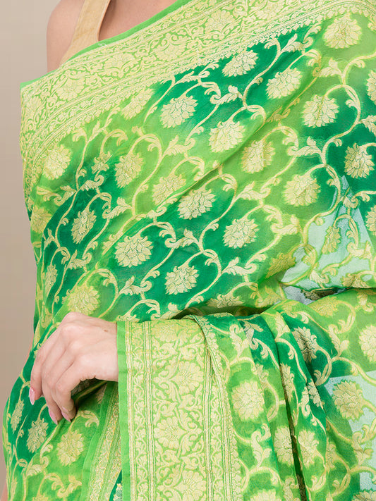 Green Chiffon Crepe Banarasi saree