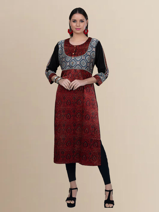 Brown Modal Silk Ajrakh Print Kurta