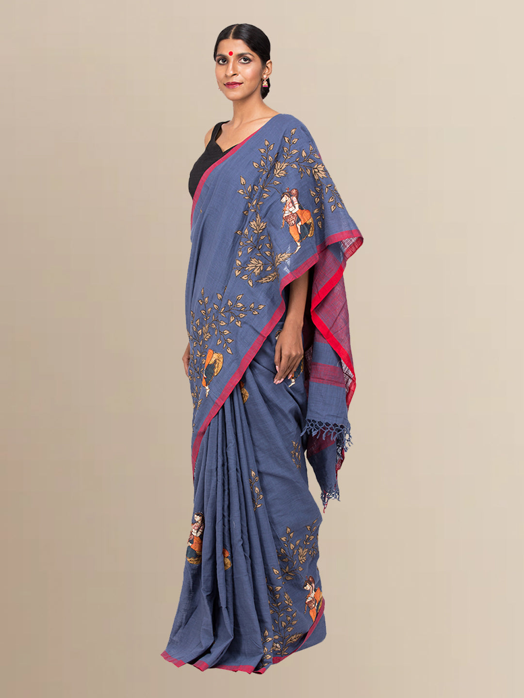 Light Blue Cotton embroidered Saree