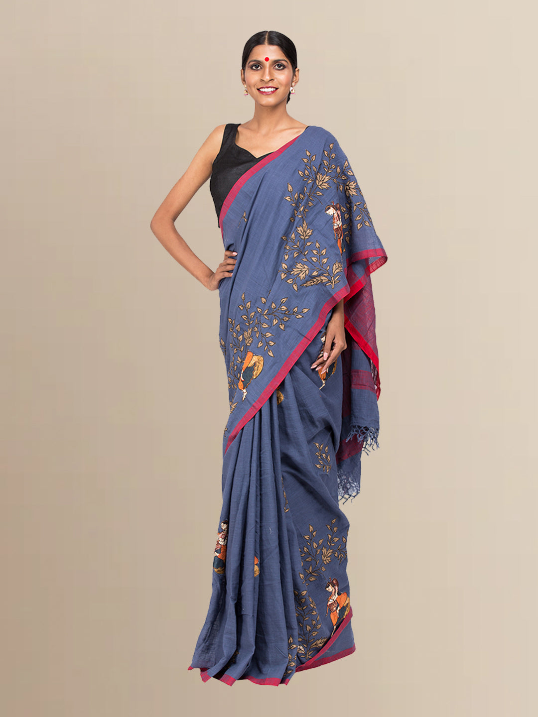 Light Blue Cotton embroidered Saree