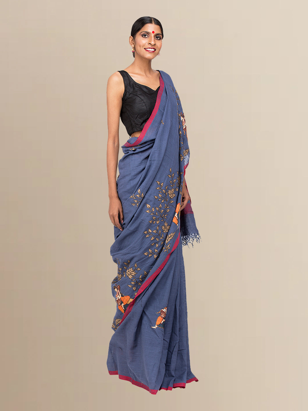 Light Blue Cotton embroidered Saree