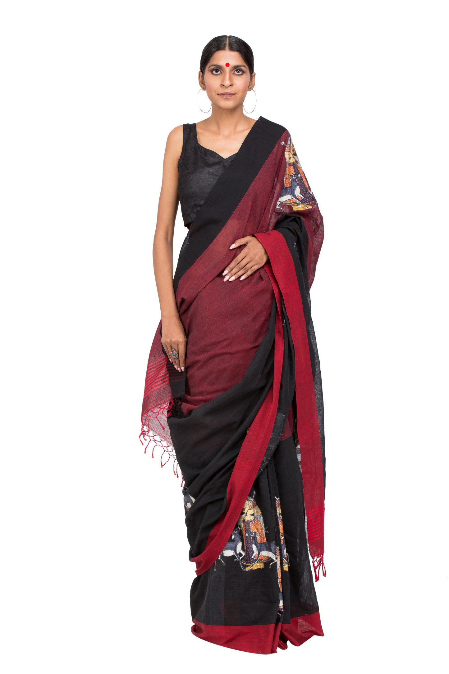 Black Patch Work Cotton embroidered Saree