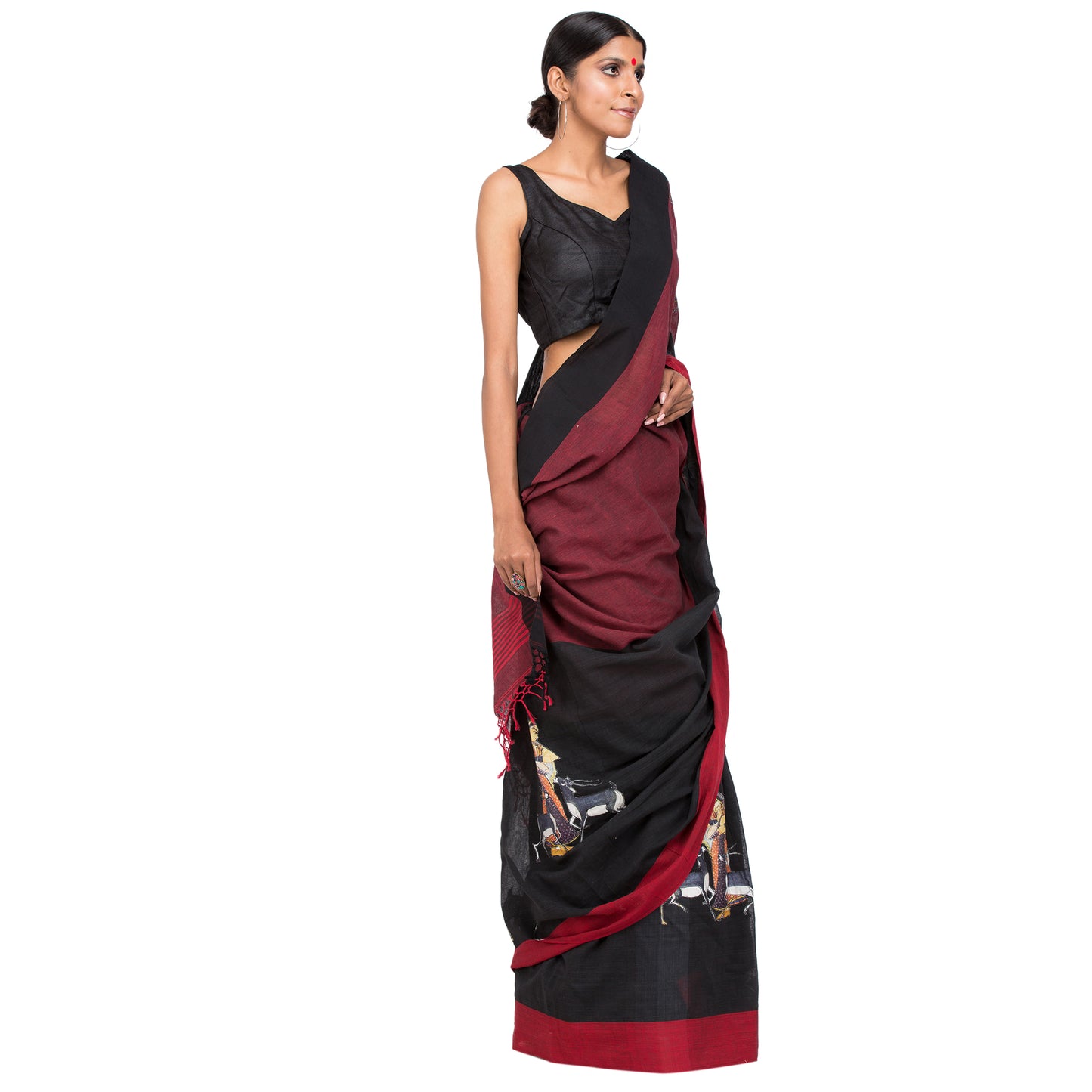 Black Patch Work Cotton embroidered Saree