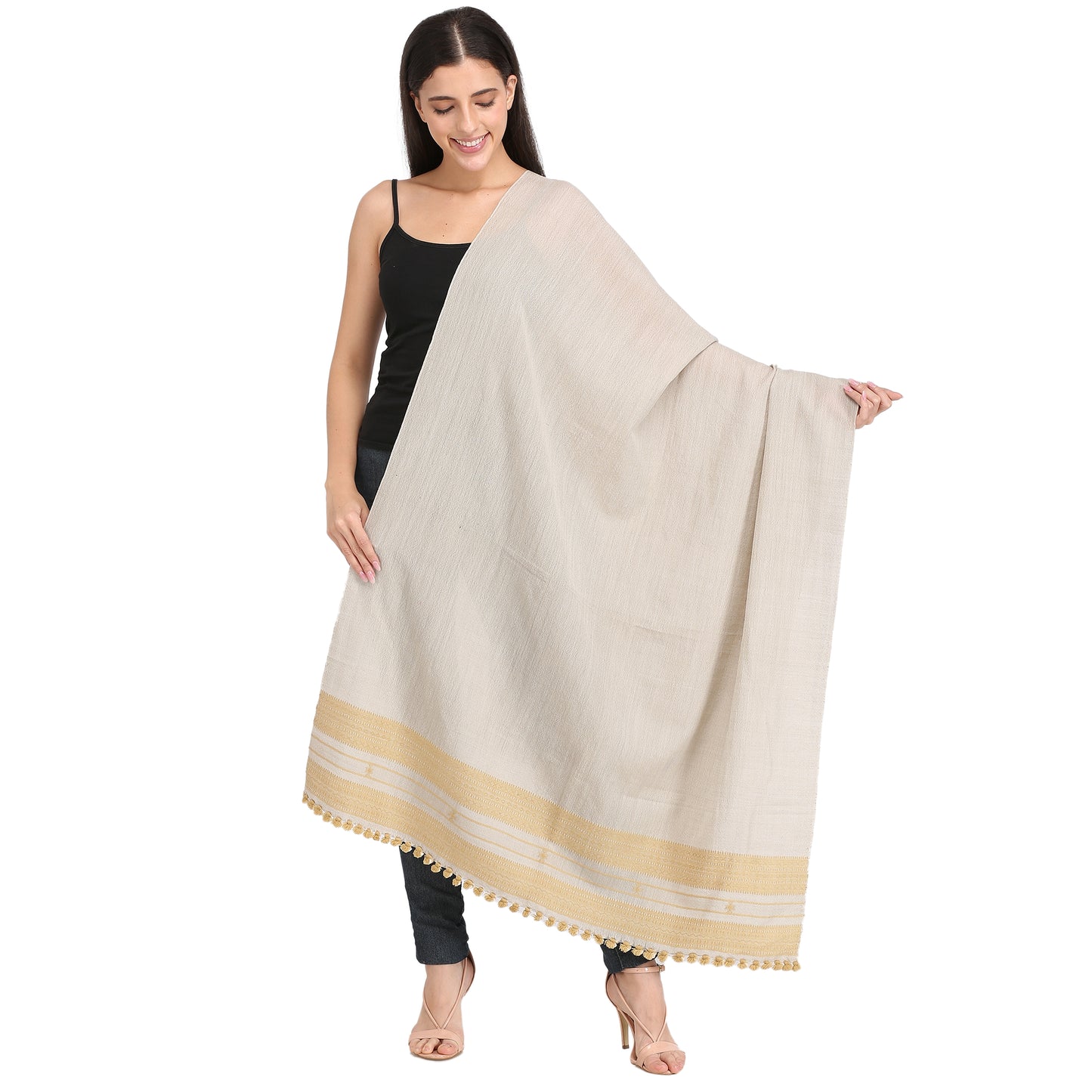 Light Grey Bhujaudi Hand Woven Shawl