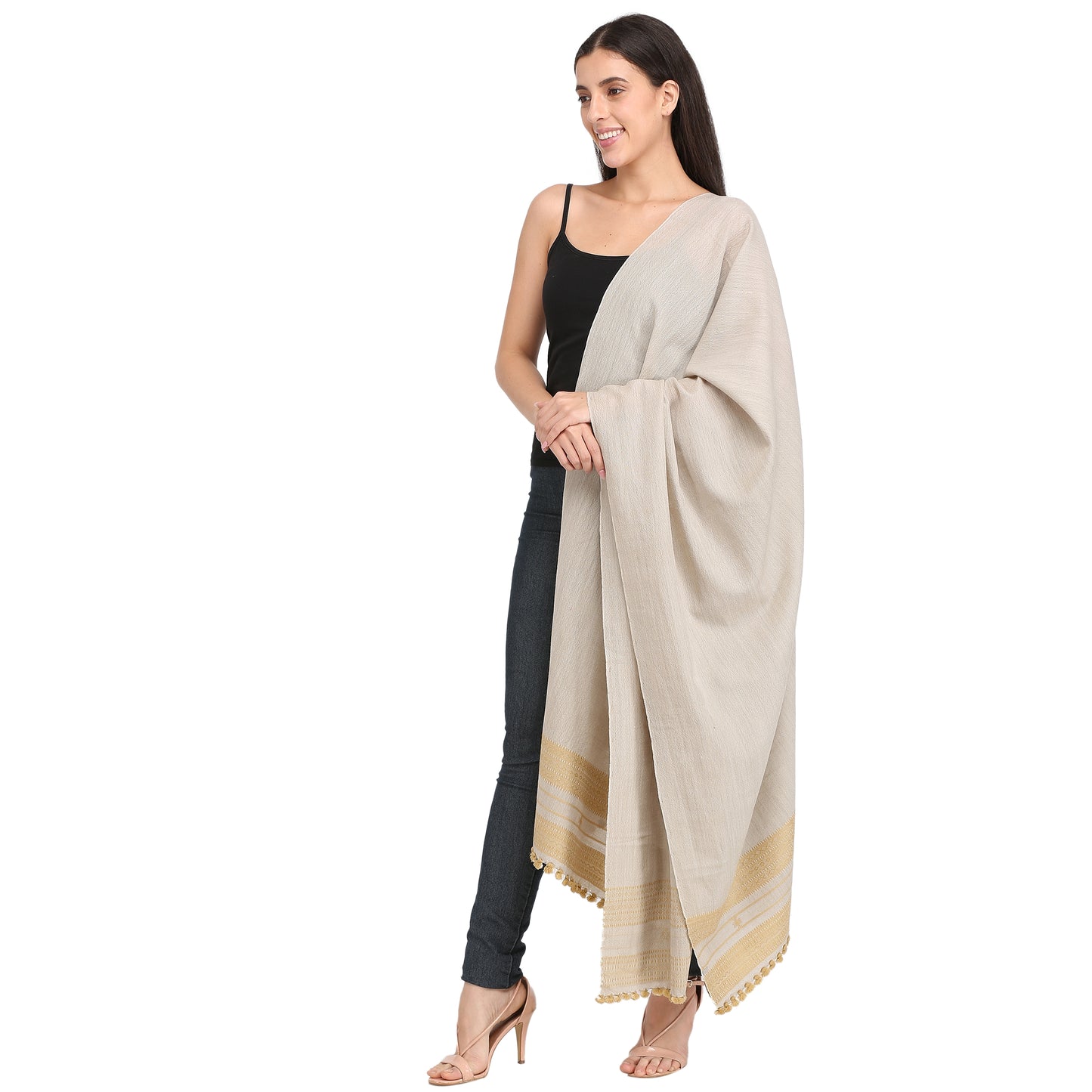 Light Grey Bhujaudi Hand Woven Shawl