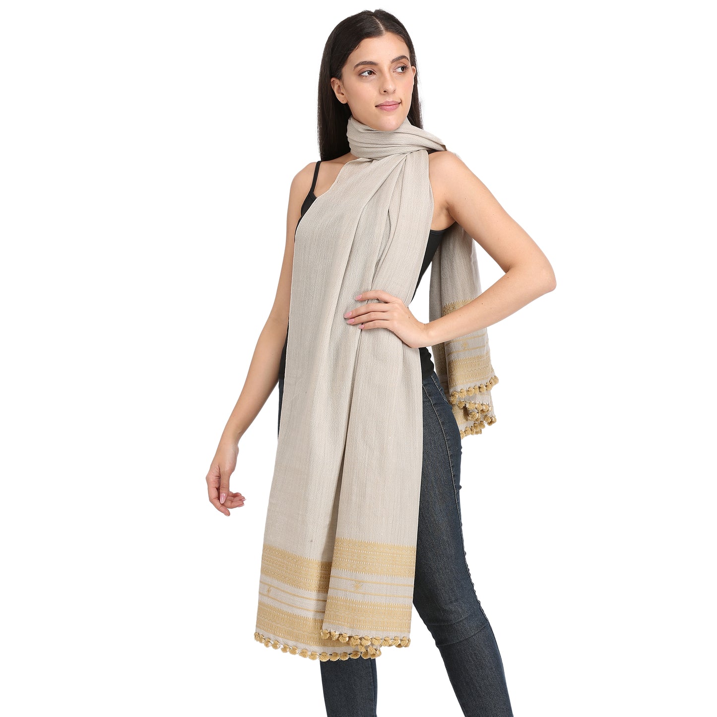 Light Grey Bhujaudi Hand Woven Shawl