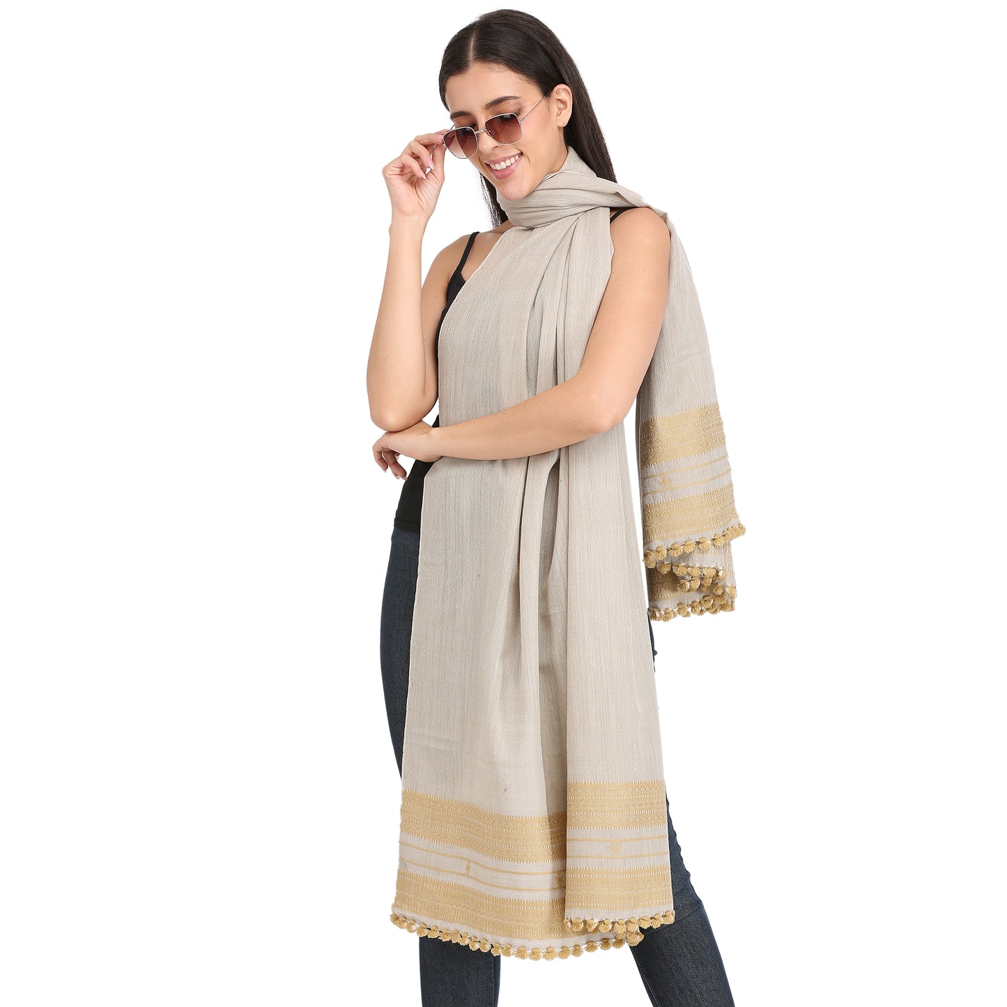 Light Grey Bhujaudi Hand Woven Shawl