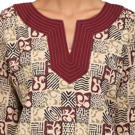 Beige Block Print Kurta