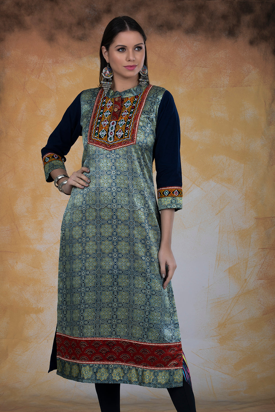 Modal Silk Ajrak Print Kurta