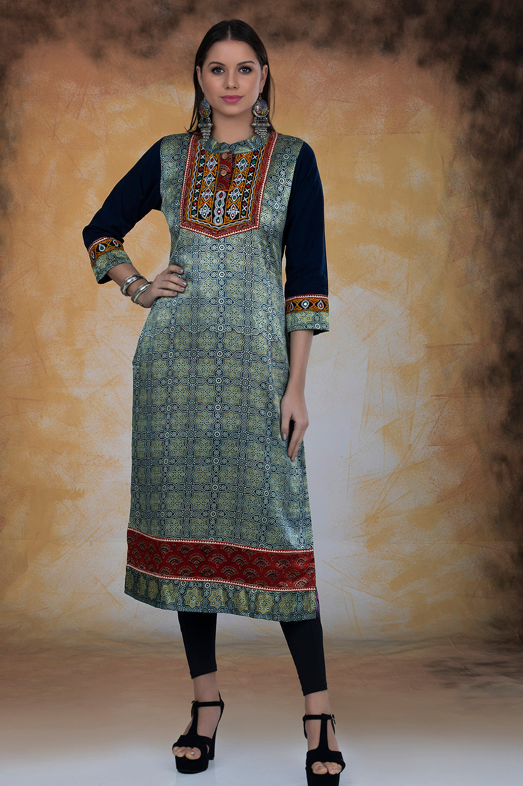 Modal Silk Ajrak Print Kurta