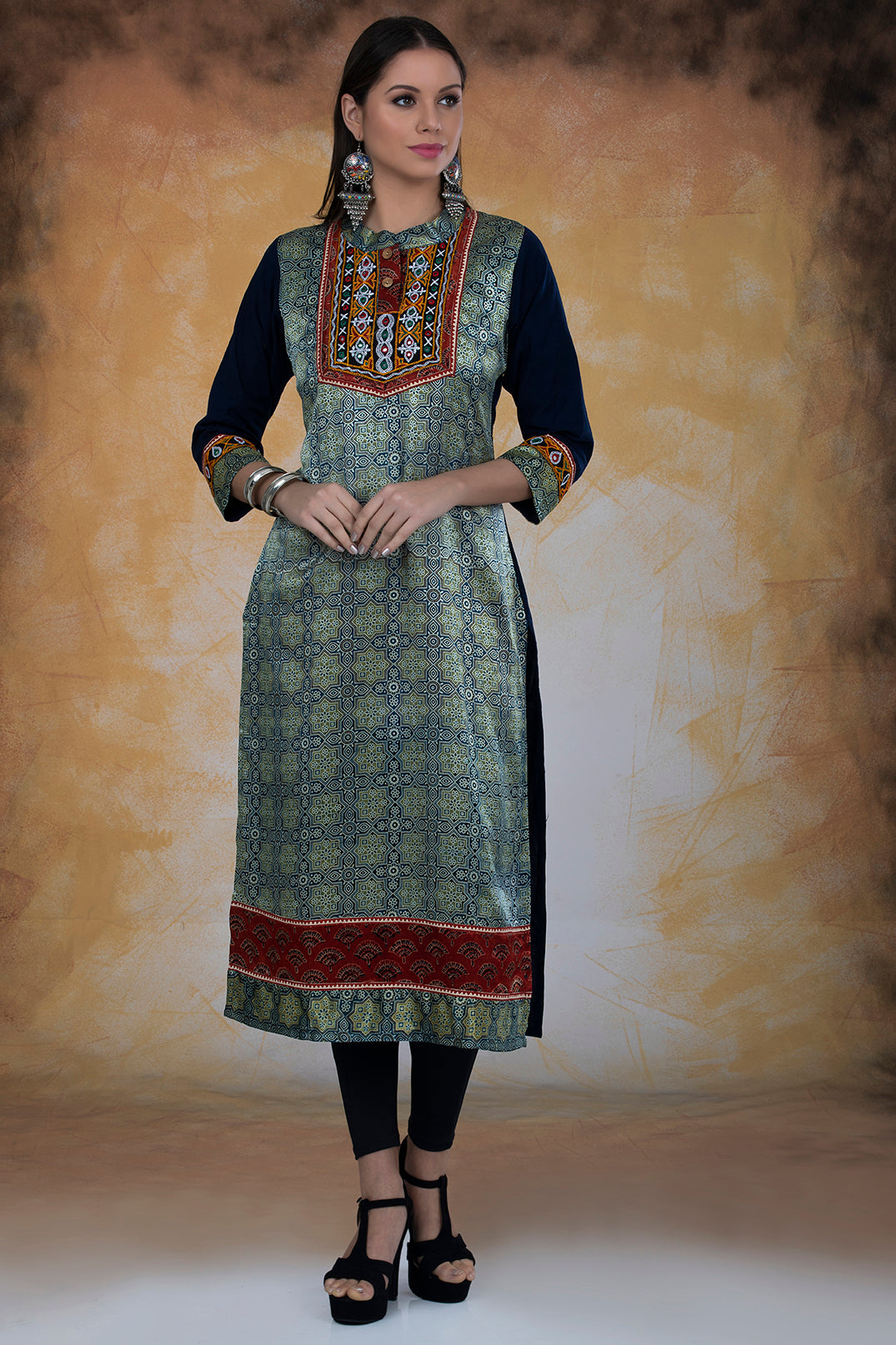 Modal Silk Ajrak Print Kurta