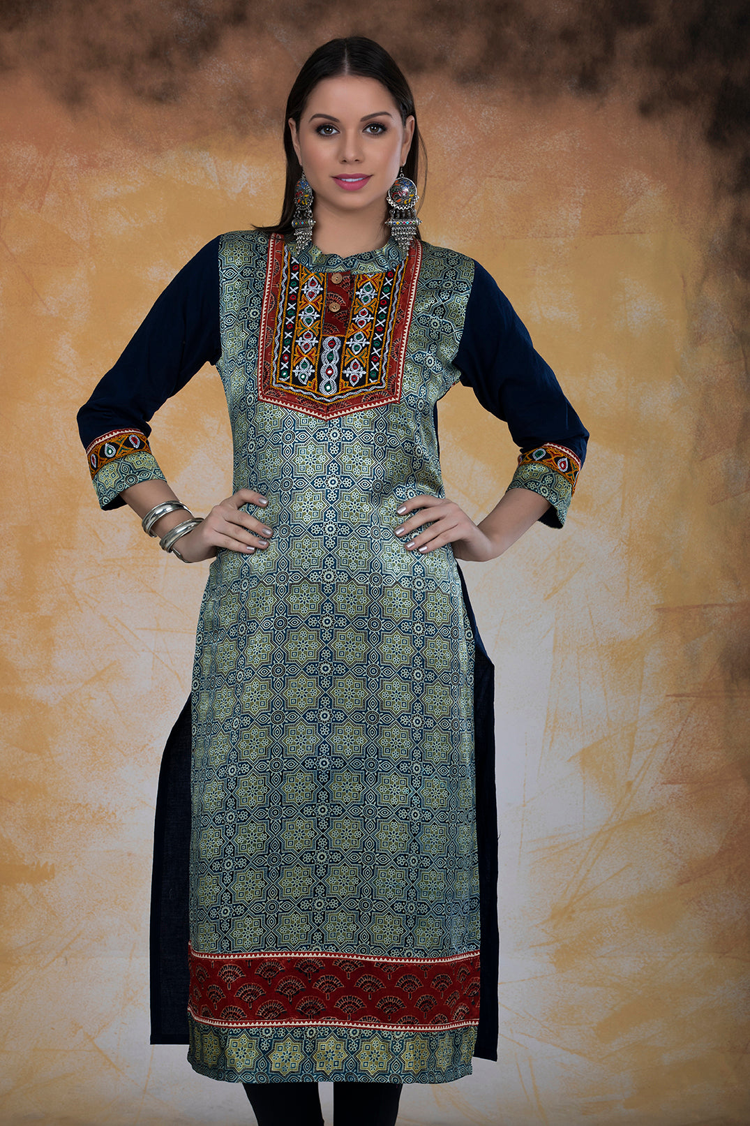 Modal Silk Ajrak Print Kurta