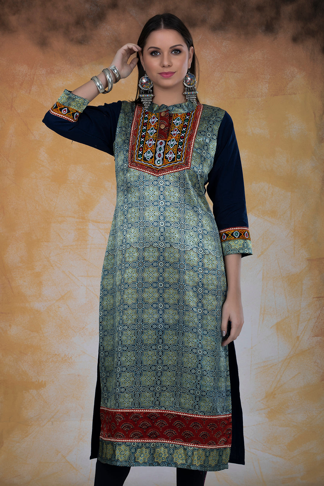 Modal Silk Ajrak Print Kurta